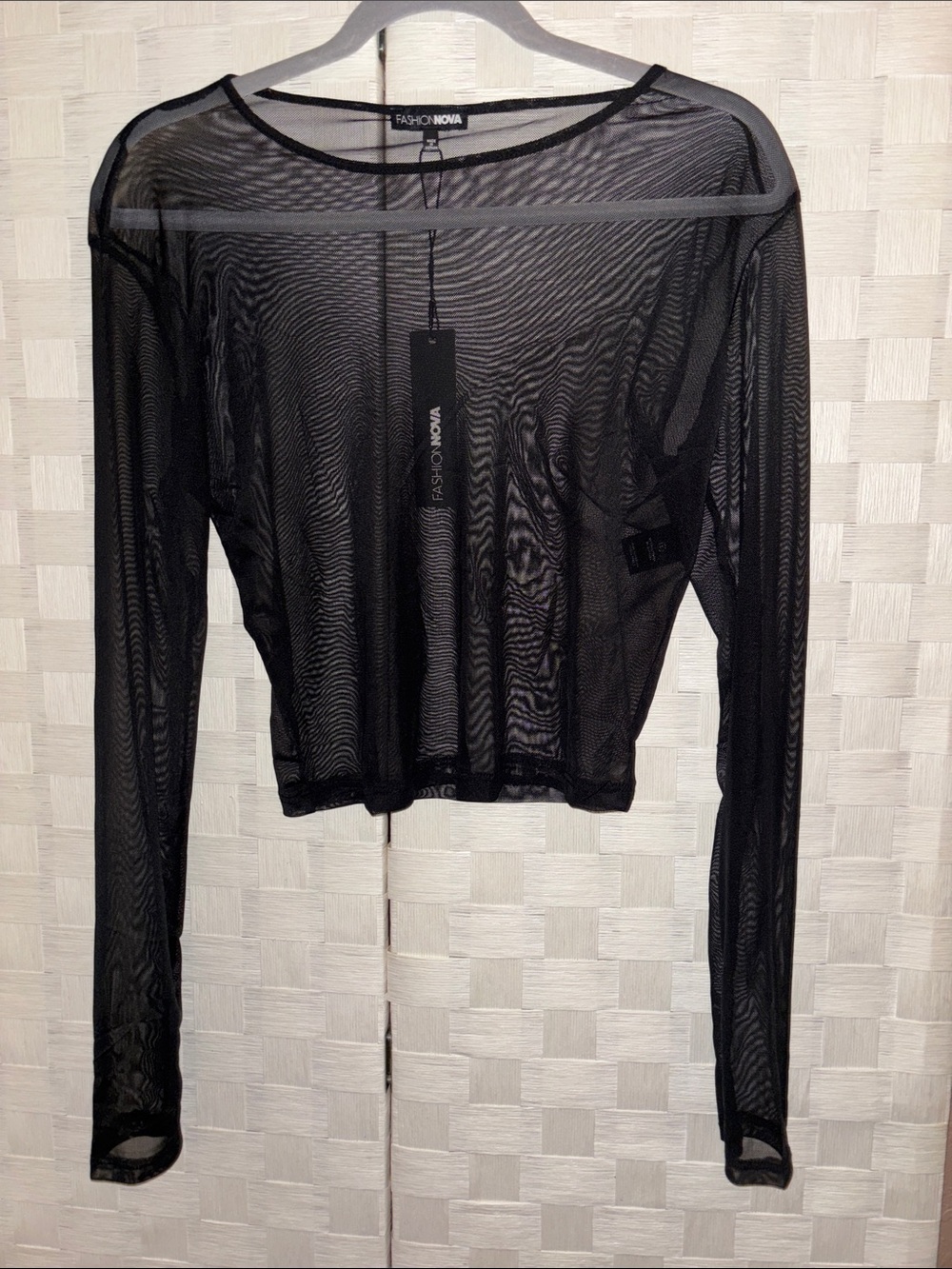 Fashion Nova Black Sheer Mesh Long-Sleeve Top